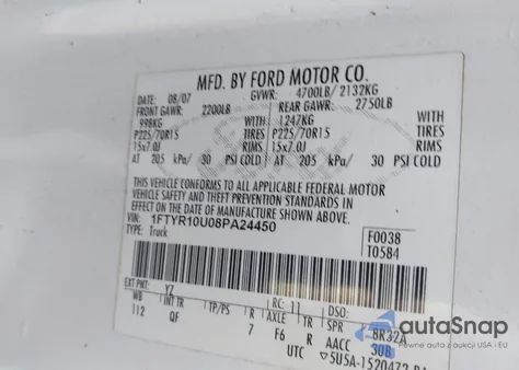 2008 Ford Ranger Sport/Xl/Xlt из США, поврежденный, VIN 1FTYR10U08PA24450